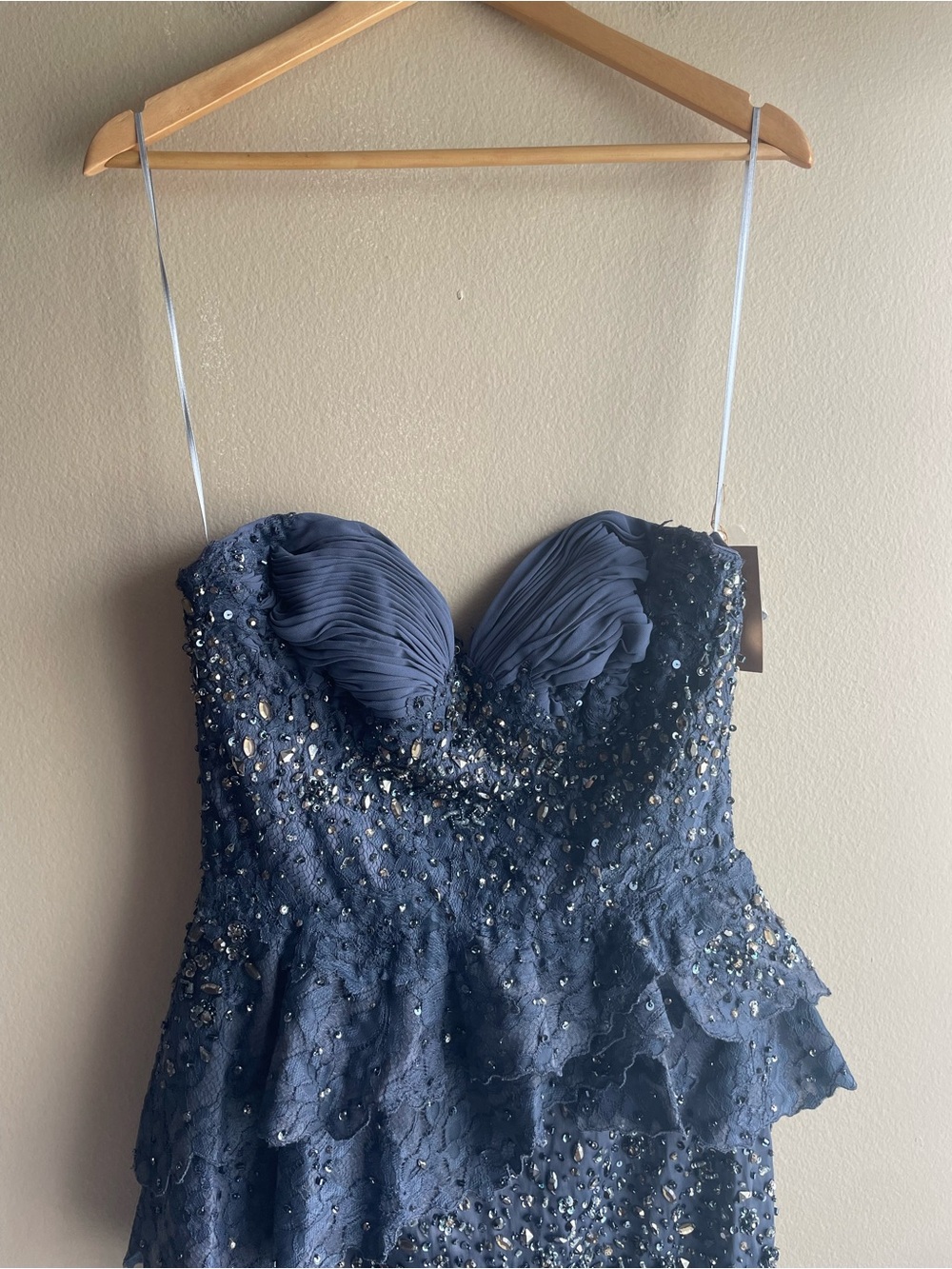 New Mandalay Beaded Strapless Blue Gray Embellished Peplum Cocktail Dress 10 - Picture 3 of 14